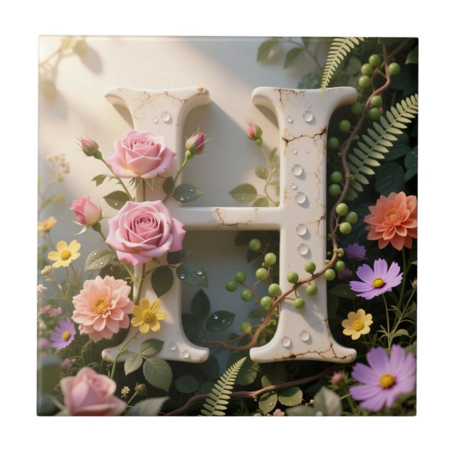 White Floral Garden Monogram Letter H (Frente)