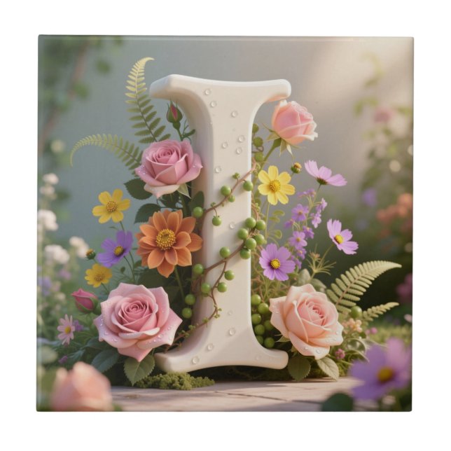 White Floral Garden Monogram Letter I (Frente)