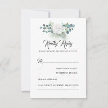 White Floral Greenery Romântico Casamento RSVP