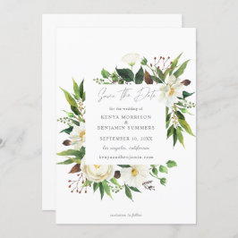 White Floral & Greenery Salvar o Convite de Data