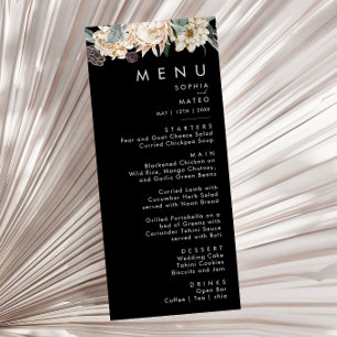White Floral Menu Janto Casamento Negro