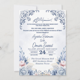 White Floral Nikkah Blue White Convite