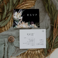White Floral | Placa RSVP de Escolha do Menu Preto