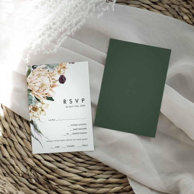 White Floral | Placa RSVP de Escolha do Menu Verde (Criador carregado)