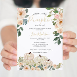 White Greenery Pumpkin Chá de fraldas Convite