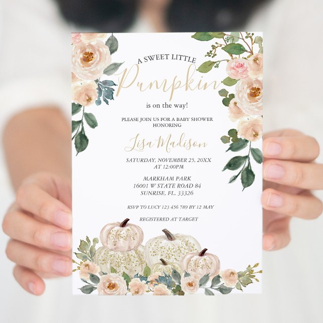 White Greenery Pumpkin Chá de fraldas Convite (Criador carregado)