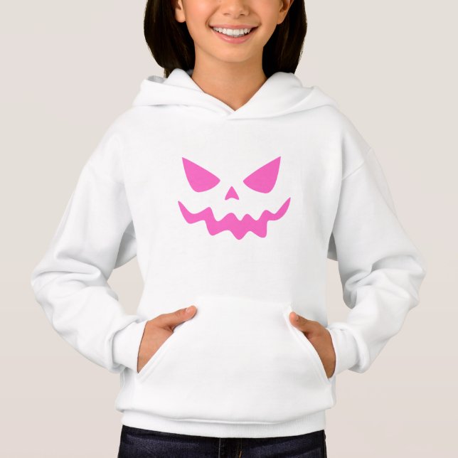 White Hoodie with Pink Ghost Face – Cozy & Cute  (Frente)