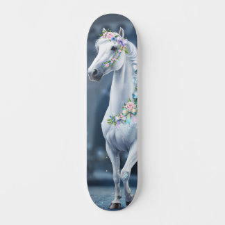 White Horse with Flowers Skateboard