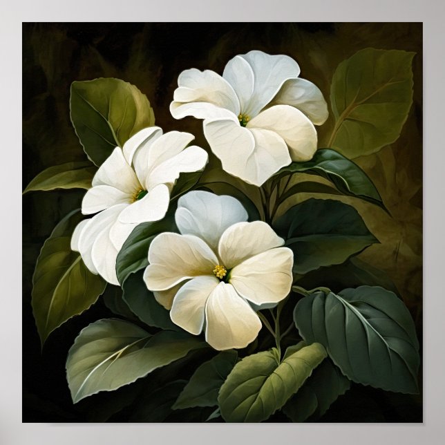 White Impatits Flower Art Impressão Poster (Frente)
