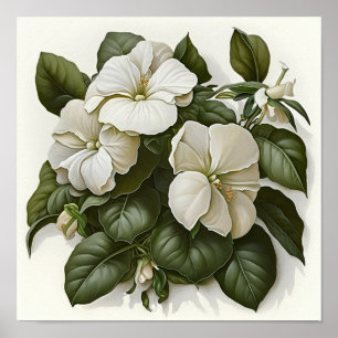 White Impatits Flower Art Impressão Poster