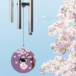 White Kimono Kokeshi Doll Cute Geisha Girl Purple