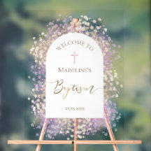 white lilac flowers Baptism welcome sign