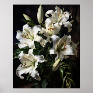 White Lily Flowers Art Impressão Poster