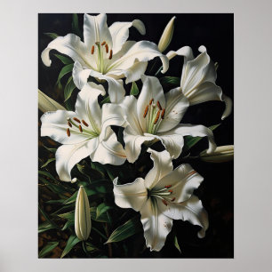White Lily Flowers Art Impressão Poster