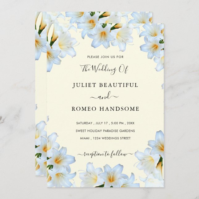White Lily Flowers Enquadrado Convite Para Casamen (Frente/Verso)
