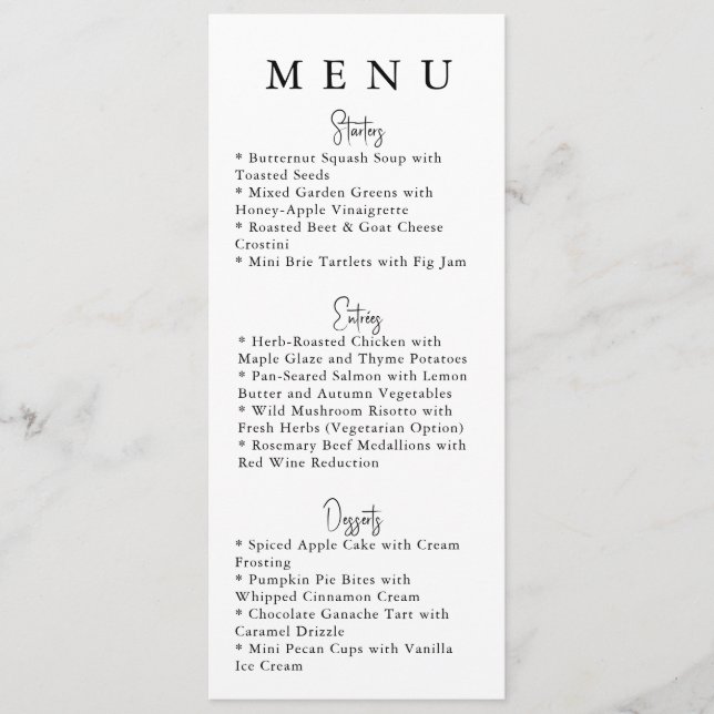 White Minimalist Modern Wedding Menu (Frente)