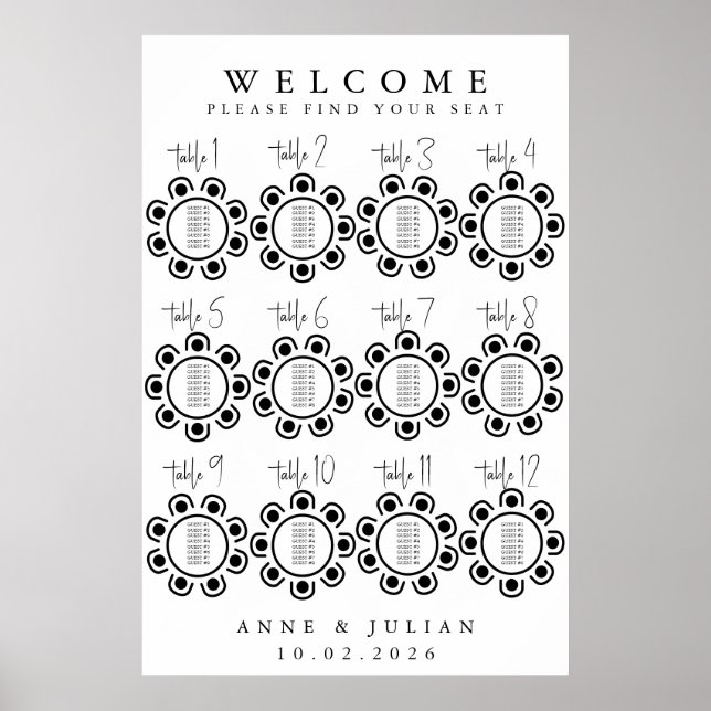 White Modern Minimal Wedding Seating Chart Poster (Frente)