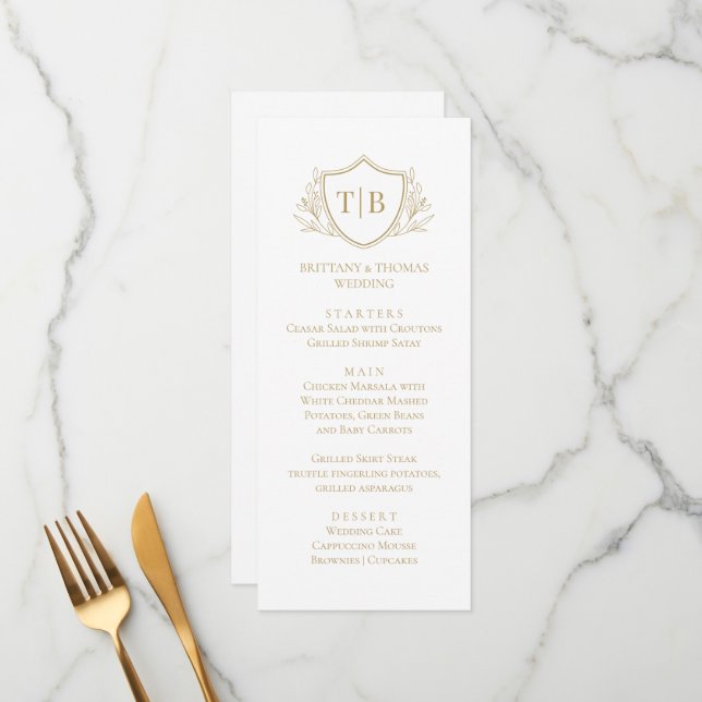 White Modern Monogram Elegant Menu  (Frente/Verso In Situ)
