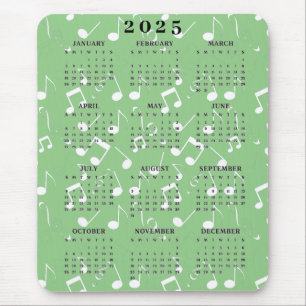 White Musical Notes 2025 Calendar Mousepad