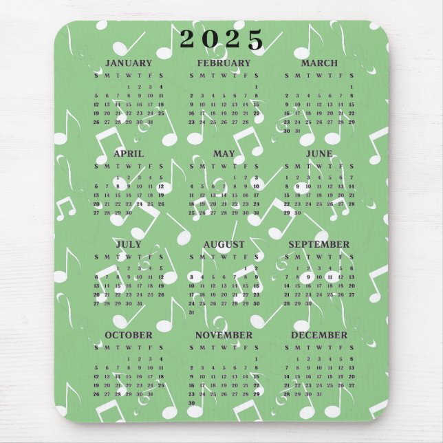 White Musical Notes 2025 Calendar Mousepad (Frente)