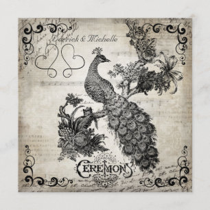 White Musical Notes Casamento Peacock Convite