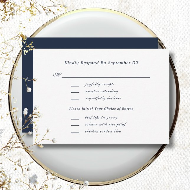 White Navy Script Menu Selection Wedding RSVP  (Criador carregado)