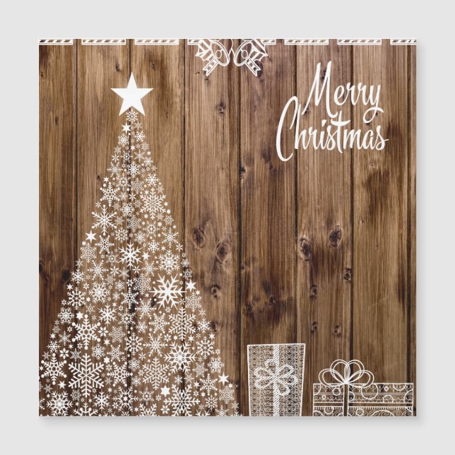 White on Wood Christmas Magnetic Card (Frente)