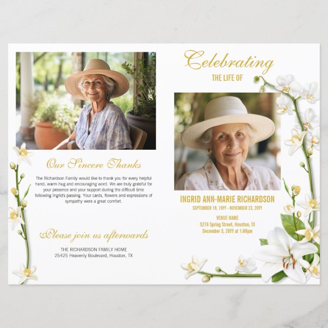 White Orchid Lily 2 Photo Funeral (Frente)