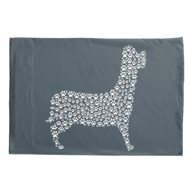 White Paw Print Dog Silhouette Pattern Fabric (Verso)