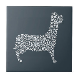 White Paw Print Dog Silhouette Pattern Fabric