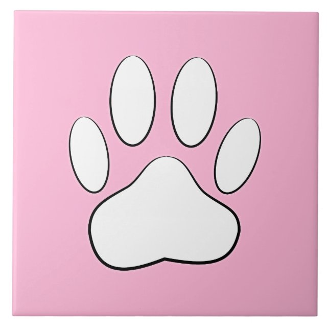 White Paw Print No Azulejo Rosa (Frente)