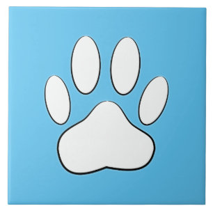 White Paw Print On Sky Blue Azulejo