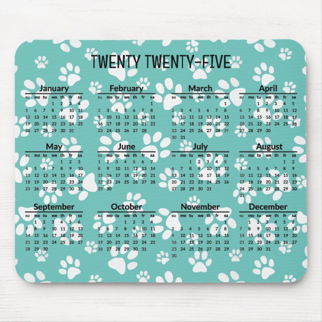 White Paw Prints 2025 Calendar Mousepad (Frente)