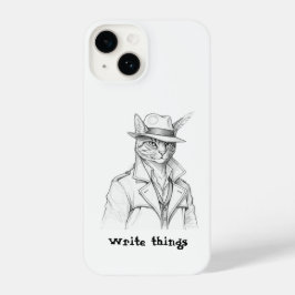 ​White Pencil Sketch Noir Detective Cat Phone Case