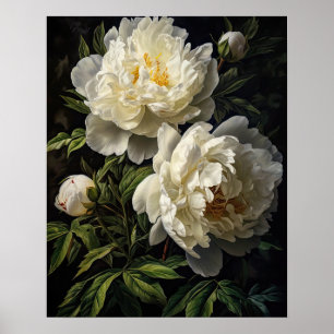 White Peony Flowers Art Impressão Poster