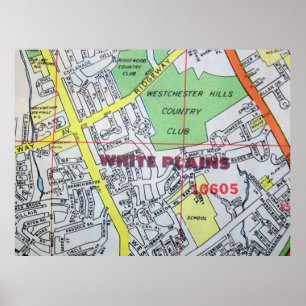 White Plains, poster do mapa do vintage de NY