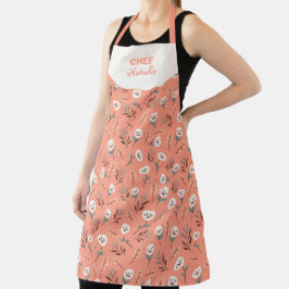White Poppies Custom Name Apron