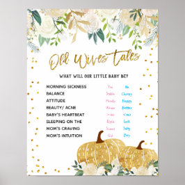 White Pumpkin Old Wives Tales Gender Reveal Poster