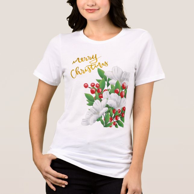 White Red Floral Dourado Feliz Natal (Frente)