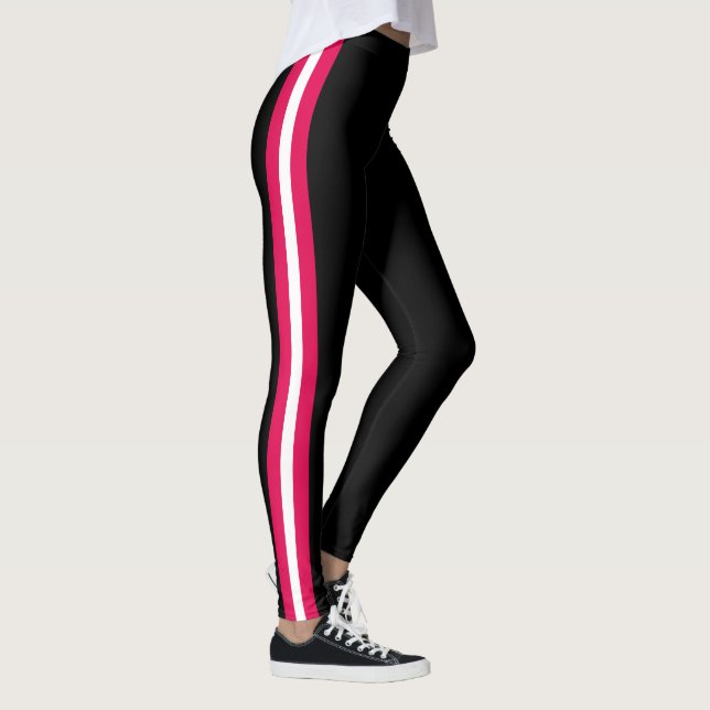 White Red Side Stripe Black Leggings Custom Colors (Direita)
