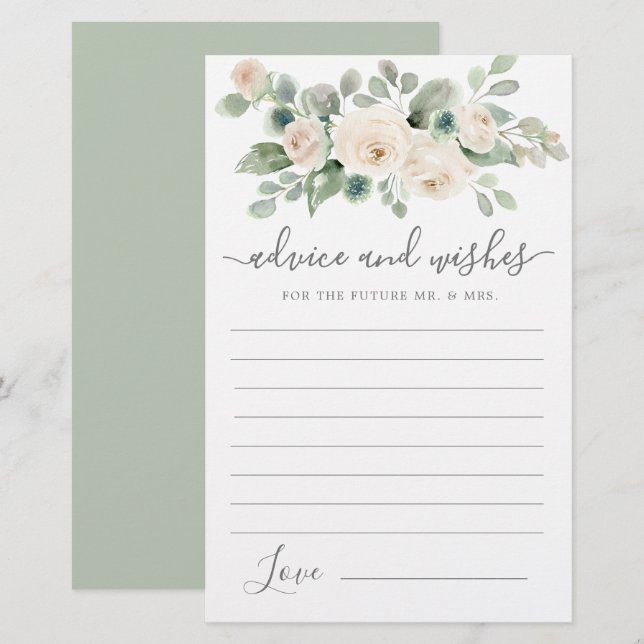 White Rose Floral Greenerice Advice e Cartão de De (Frente/Verso)