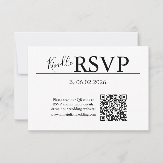White RSVP QR Code Card for Modern Wedding (Frente)