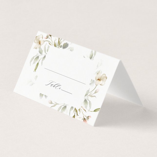 White Sage Blush Elegante Floral Place Card (Frente)