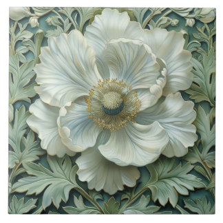 White Sage Green Flower Art Nouveau