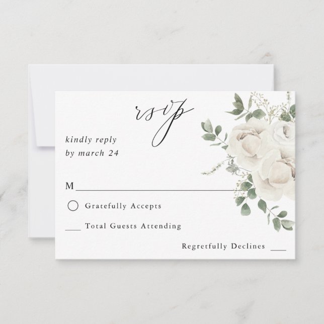 White Soft Floral & Eucalyptus no Meal RSVP (Frente)