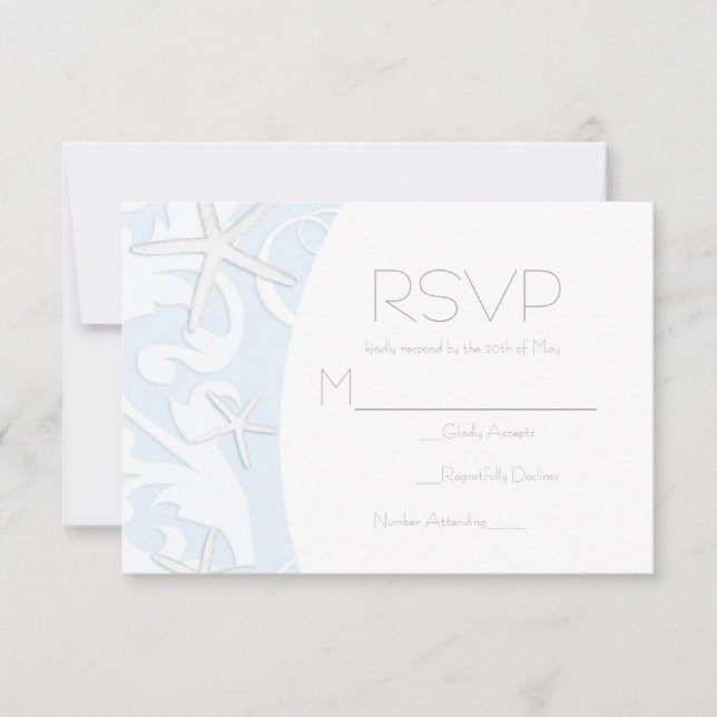 White Starfish Blue Beach Elegant Weding RSVP (Frente)