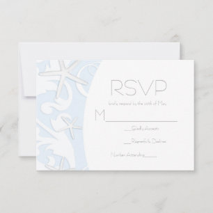 White Starfish Blue Beach Elegant Weding RSVP