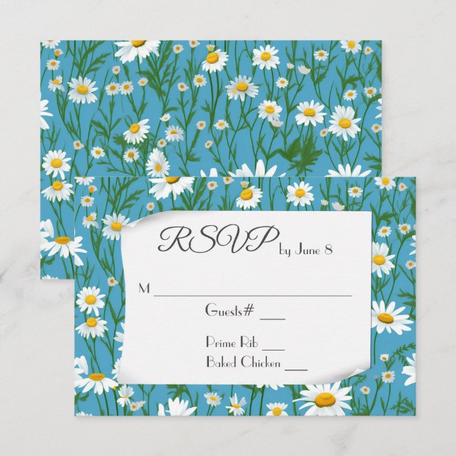 White Summer Daisies para RSVP de Casamento (Frente/Verso)