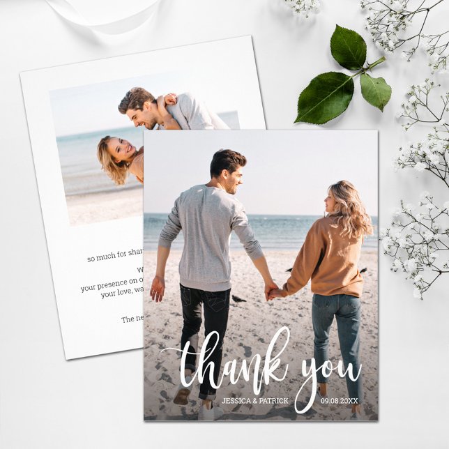 White Text Wedding Photo Thank You  (Criador carregado)