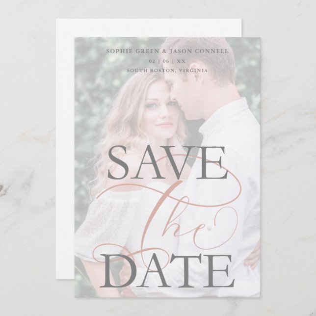 White Trendy Transparency Effect Photo Wedding (Frente/Verso)